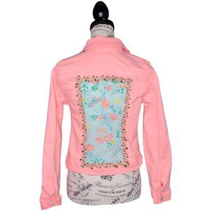 Peach denim floral fun refashioned jacket